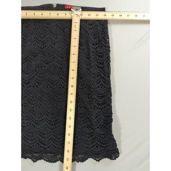 ELLE Black Crochet Lace Overlay Cotton Skirt Womens Size 6 Lined A-Line Career - Picture 5 of 10